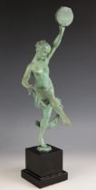 An Art Deco green patinated spelter figure in the manner of Max Le Verrier, modelled as a dancer