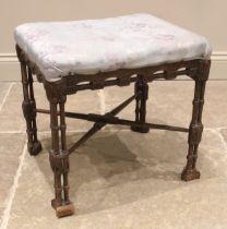 A Chinese Chippendale style mahogany dressing stool, early 19th century, the upholstered seat upon