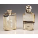 A Victorian silver mounted and glass hip flask, Walter Thornhill & Co, London 1900, the hinged