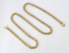 A 9ct gold two tone necklace, the flat curb link style necklace comprising rose and white gold