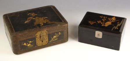 A Chinoiserie lacquered box, 19th century, of rectangular form, the hinged cover decorated with a