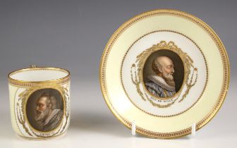 A Meissen porcelain Marcolini Period cabinet cup and saucer, the cup painted with a portrait of