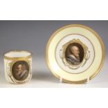 A Meissen porcelain Marcolini Period cabinet cup and saucer, the cup painted with a portrait of