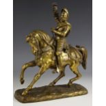 A lacquered bronze model of a knight on horseback, late 19th or early 20th century, unsigned, 35.5cm