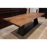 A Heals Riva 1920 Bedrock Plant C table by Terry Dwan, six to eight seater, the French walnut slap