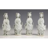 A set of four Chinese blanc de chine Dehua porcelain figures of Guanyin, 18th century, 14cm high (4)
