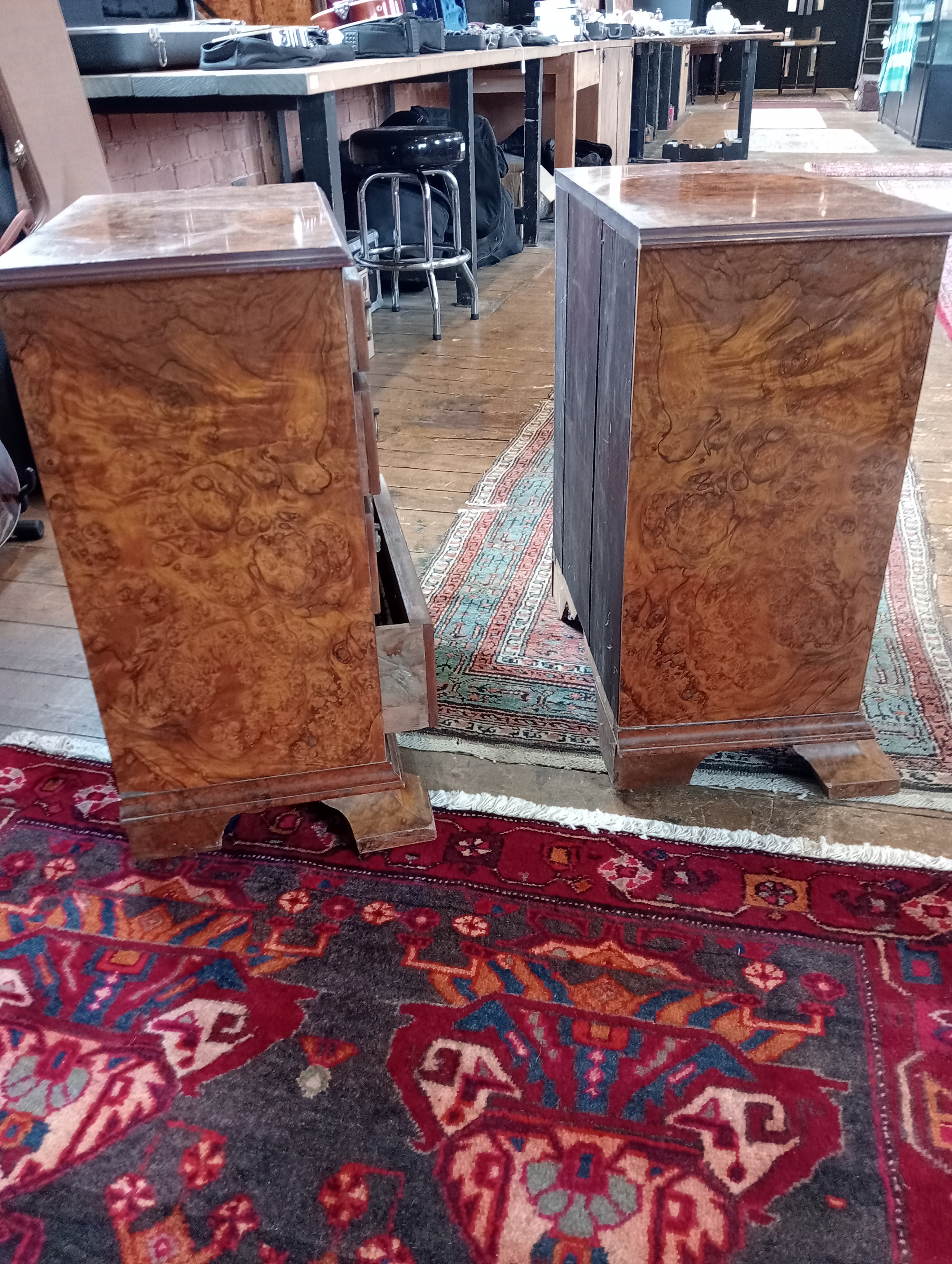 A pair of figured walnut chests, early 20th century and later constructed, each formed with four - Image 3 of 9