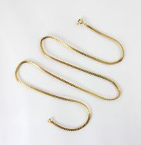 A yellow metal necklace, the flat snake link necklace with bolt ring fastening, indistinctly marked,