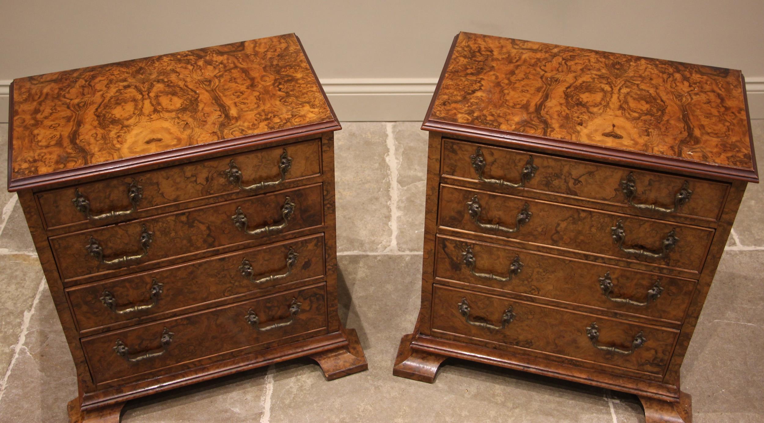 A pair of figured walnut chests, early 20th century and later constructed, each formed with four - Image 2 of 9