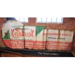 An unusual vintage three section enamel sign reading 'Castrol Lubrequipment Service Official