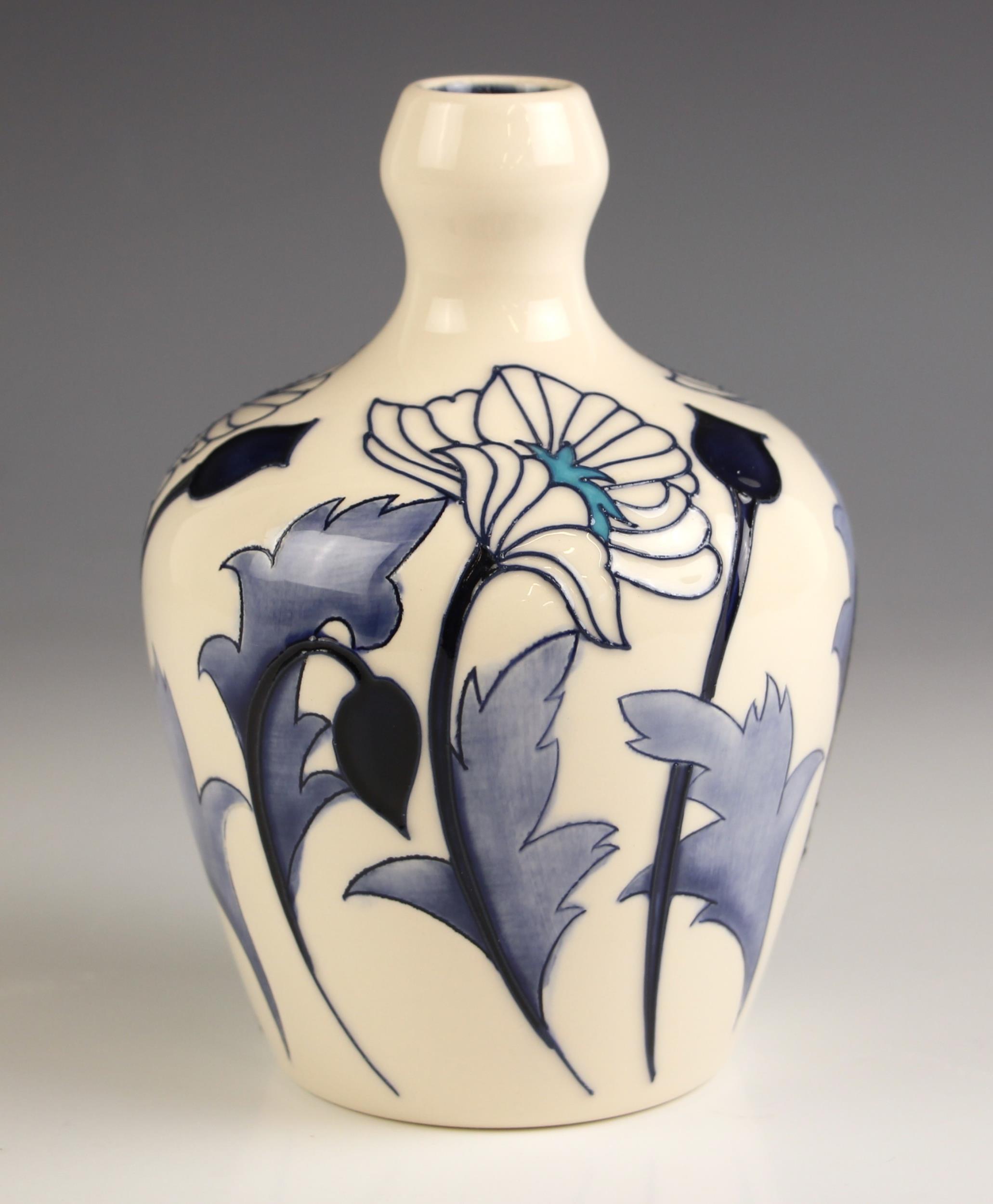 A Moorcroft trial vase, decorated in the ‘Chestnuts’ pattern, in a blue and white colour way, - Image 5 of 6