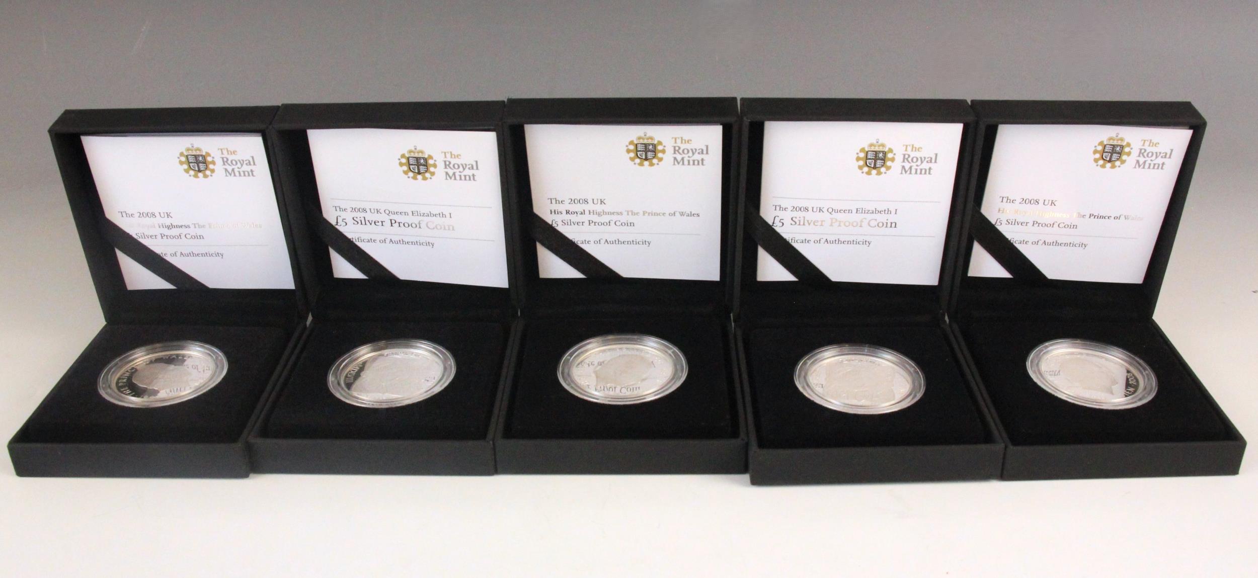 Elizabeth II (1952-2022), Eleven Commemorative £5 Silver Proof coins, 2008, encapsulated, cased with - Image 3 of 4