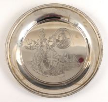 A silver British Empire plate, Roberts and Dore Ltd, London 1972, 328/1700, cased with certificate