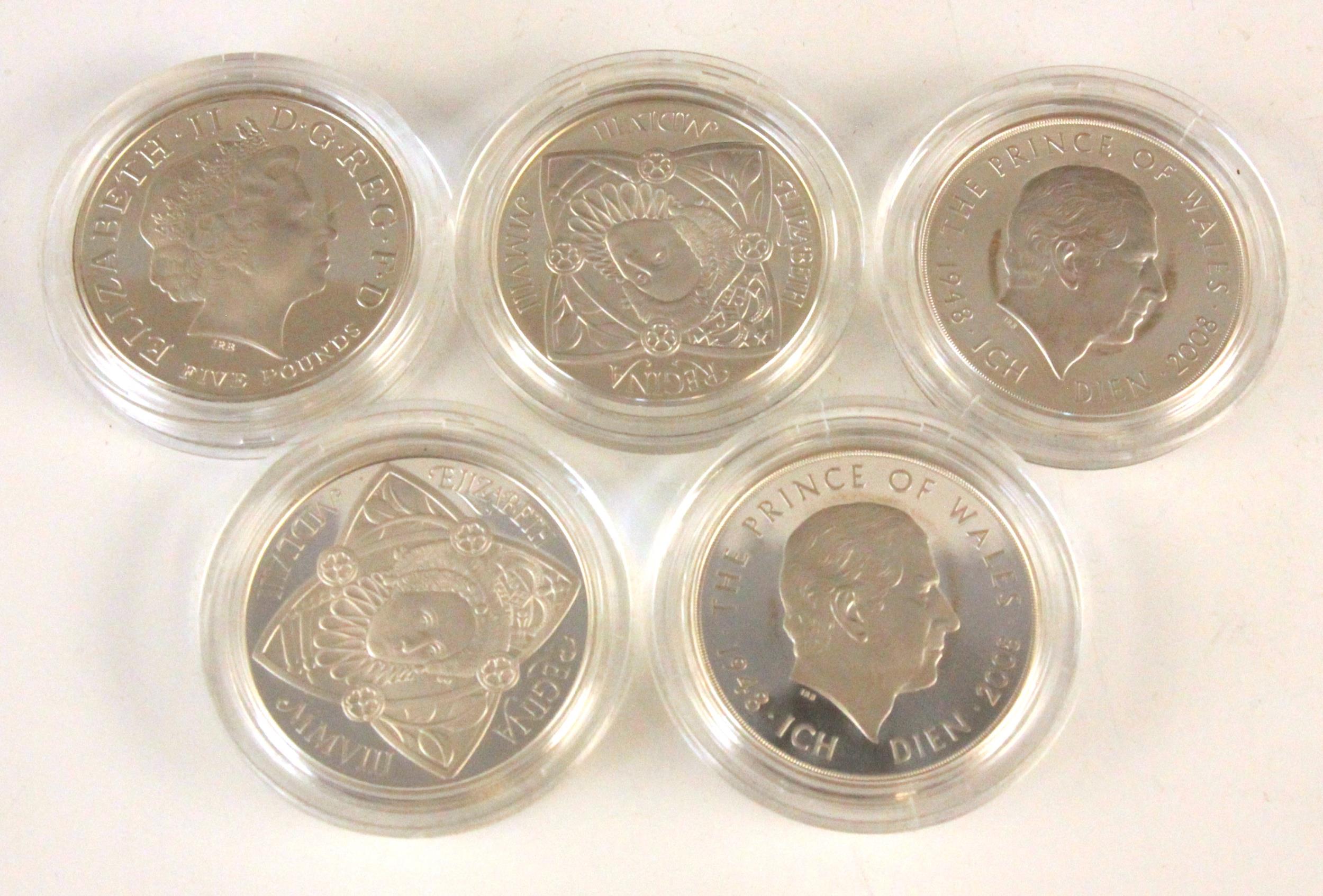 Elizabeth II (1952-2022), Eleven Commemorative £5 Silver Proof coins, 2008, encapsulated, cased with - Image 4 of 4