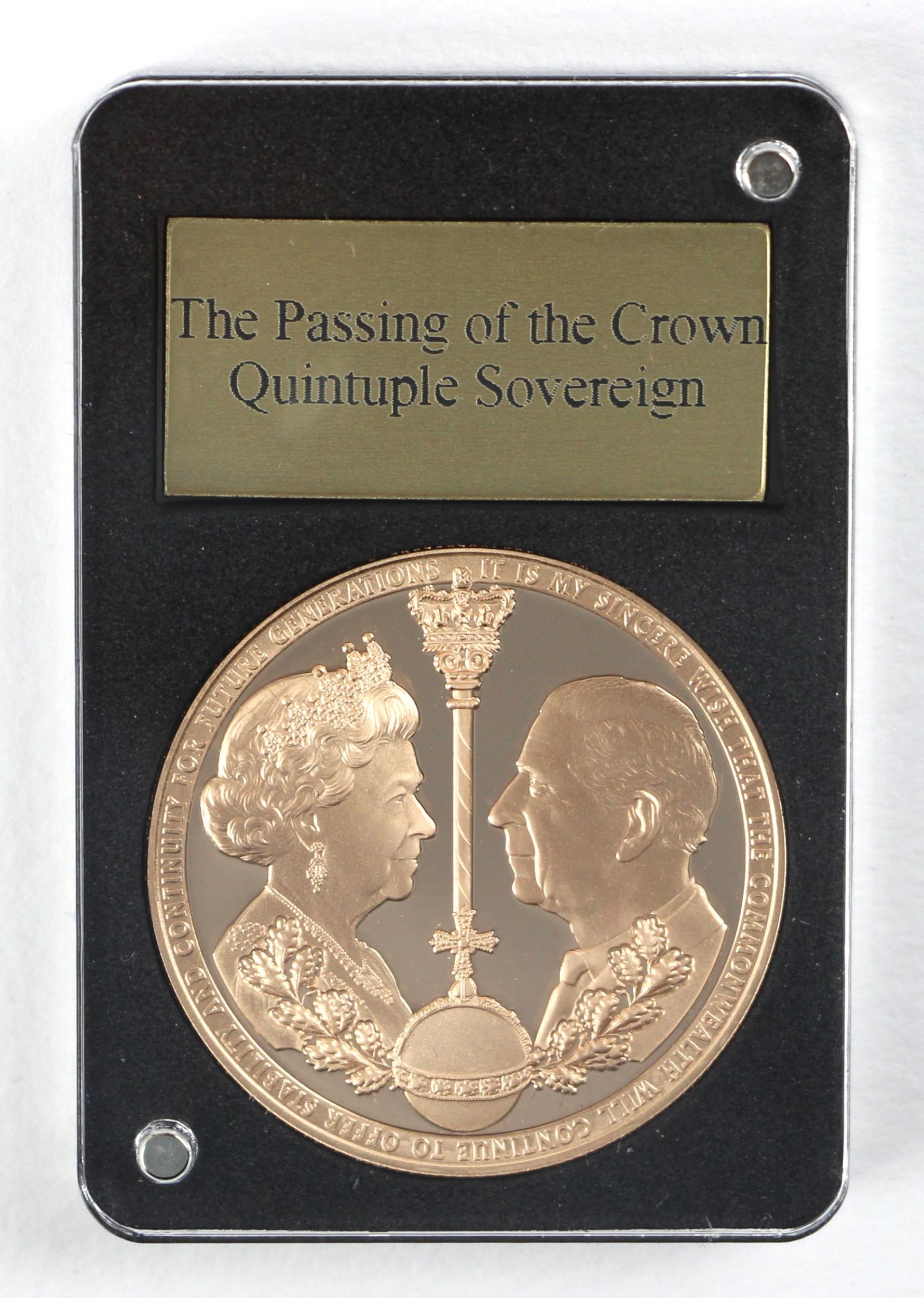 Elizabeth II (1952-2022), £5 Quintuple, 2022, The Passing of The Crown Proof, Gibraltar, Double