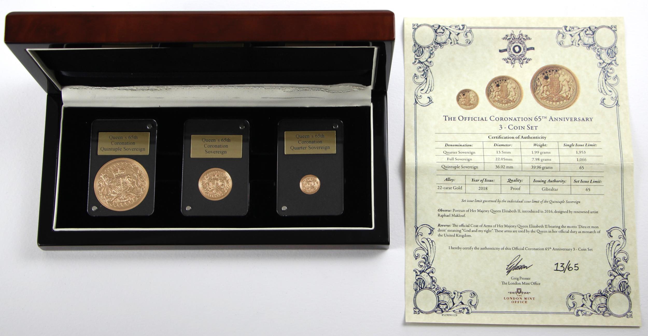 Elizabeth II (1952-2022), The Official Coronation 65th Anniversary Three Gold Coin Set, 2018, Proof, - Image 3 of 3