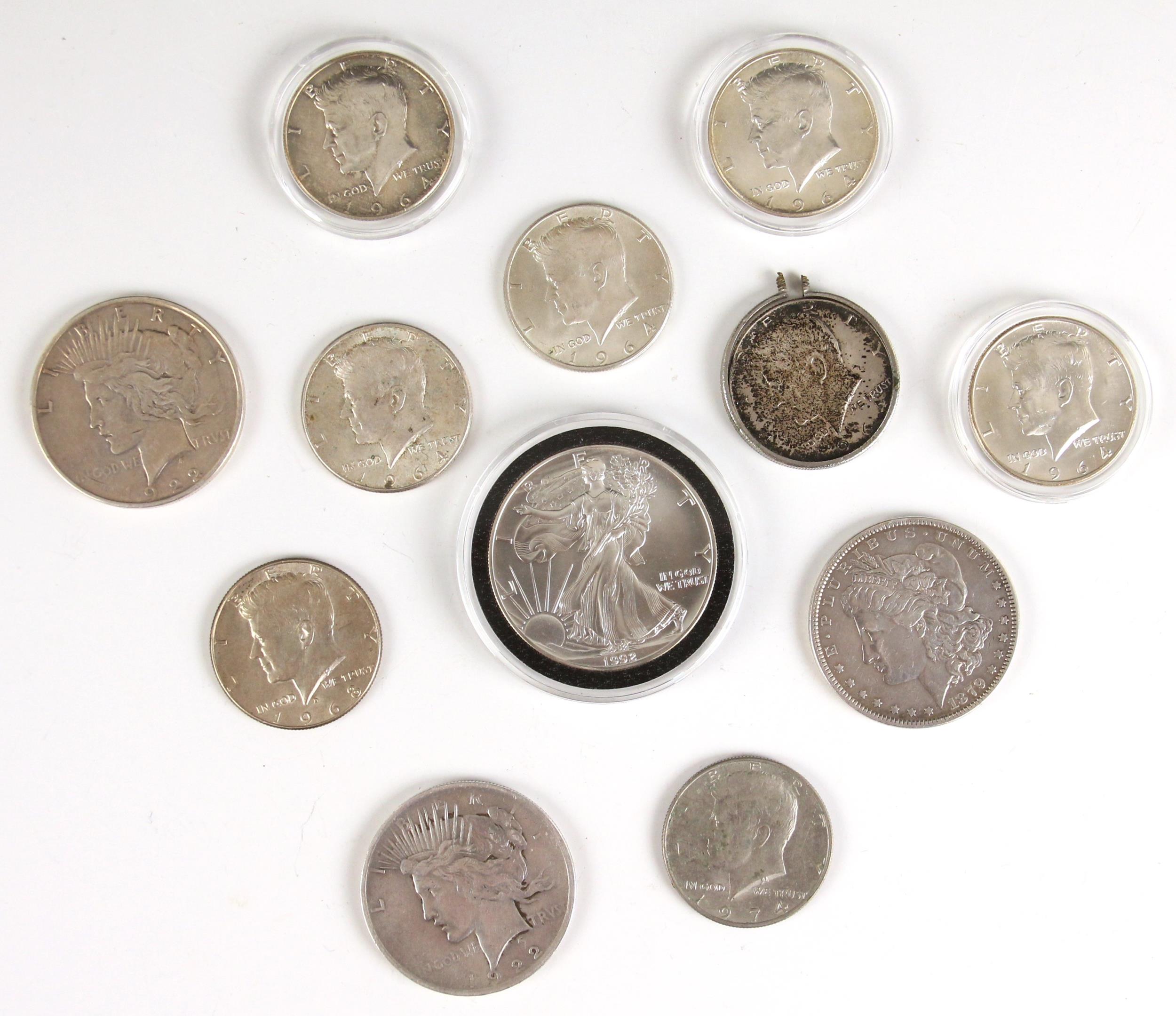 United States, Silver Morgan Dollar 1879, Philadelphia, two United States Peace silver 1 Dollars,