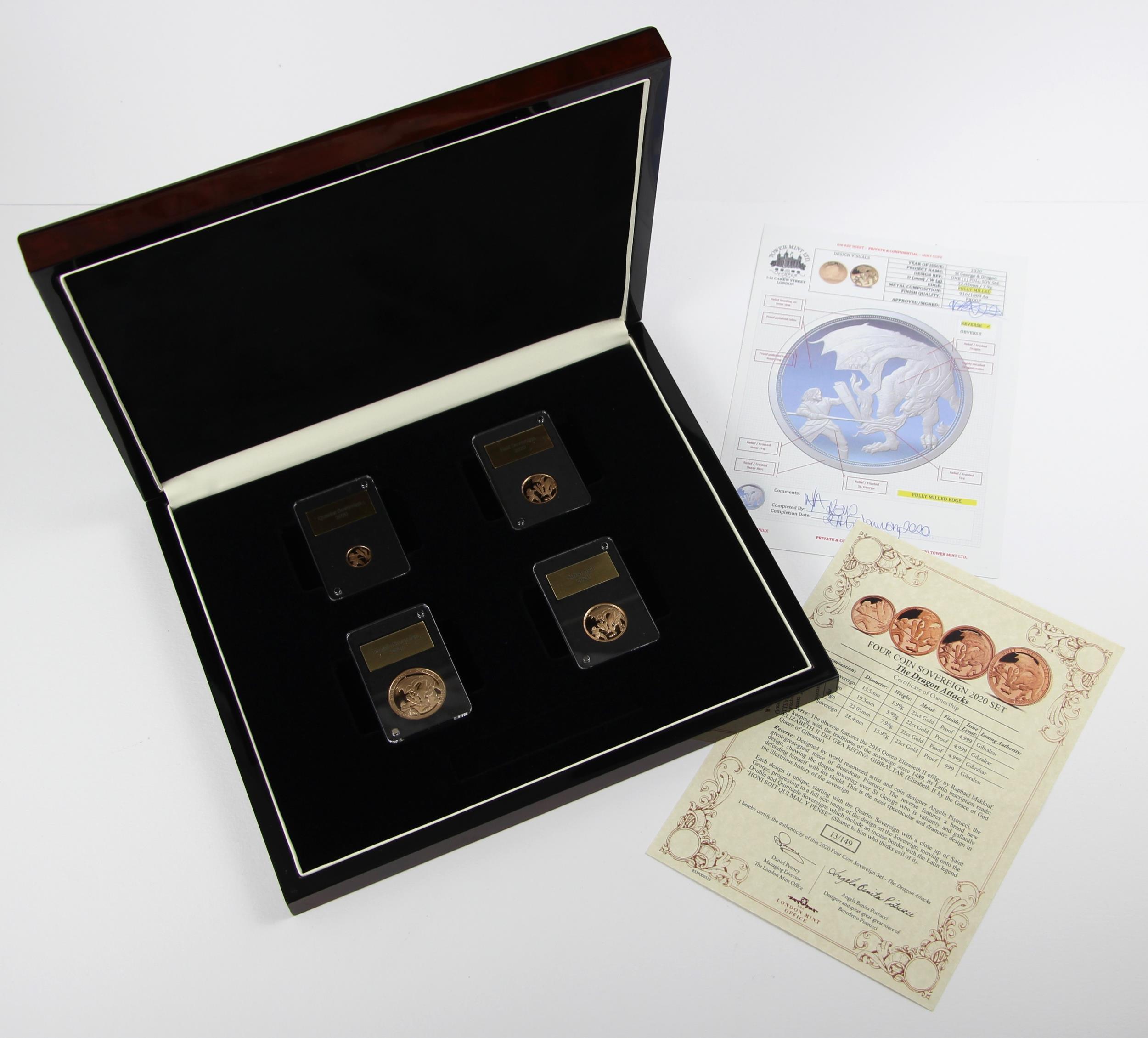 Elizabeth II (1952-2022), The Dragon Attacks Four Coin Sovereign Set, 2020, Proof, no.13/149, - Bild 3 aus 3