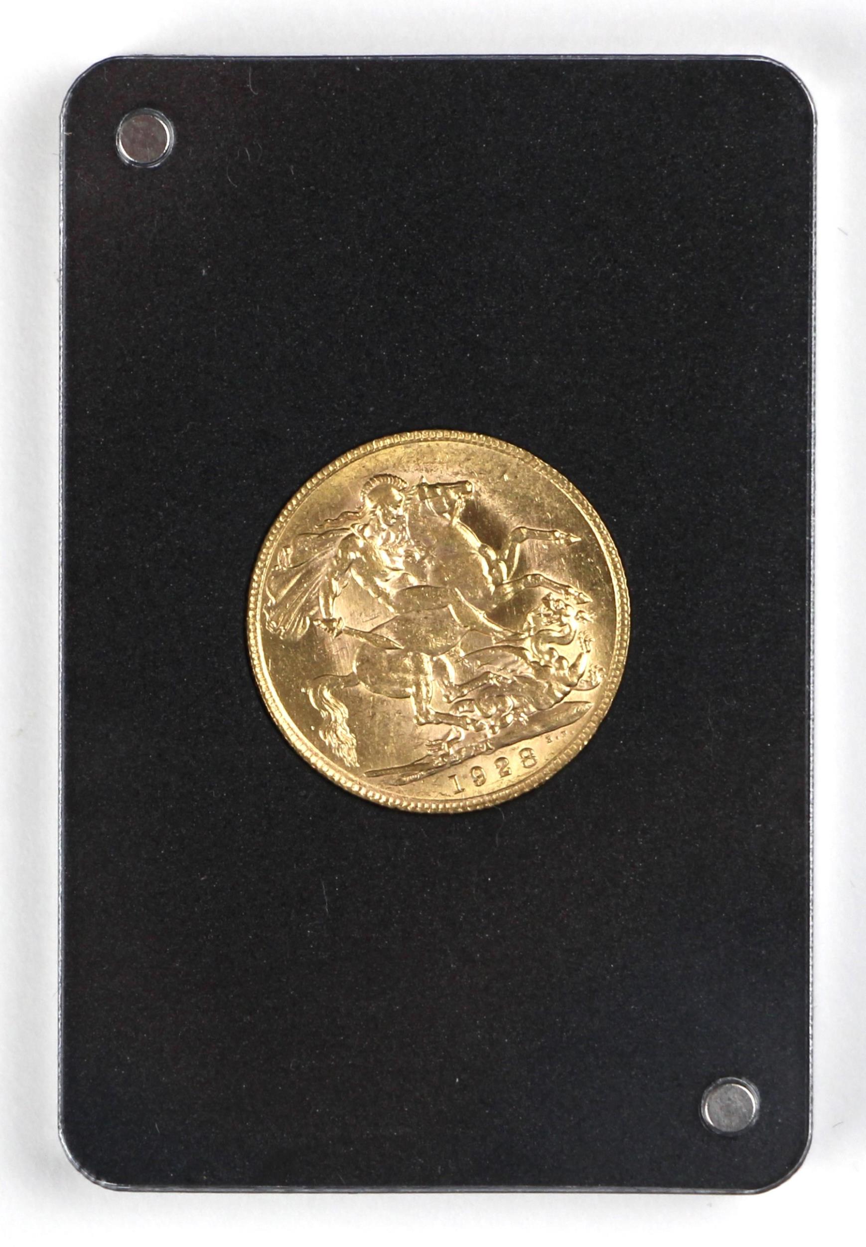 George V (1910-1936), Full Sovereign, 1928, South Africa Mint, St George reverse, encapsulated and