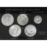 The WWII Allied silver Coin Set, 2015, Edition 952/1945, comprising: American Eagle 1oz, CAD $20, £