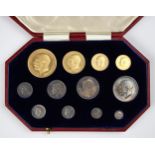 George V (1910-1936), Official Specimen Set, 1911, comprising: Quintuple Sovereign, Double