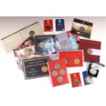 A collection of British commemorative coins, including two 90th Birthday silver proof crowns, 1994