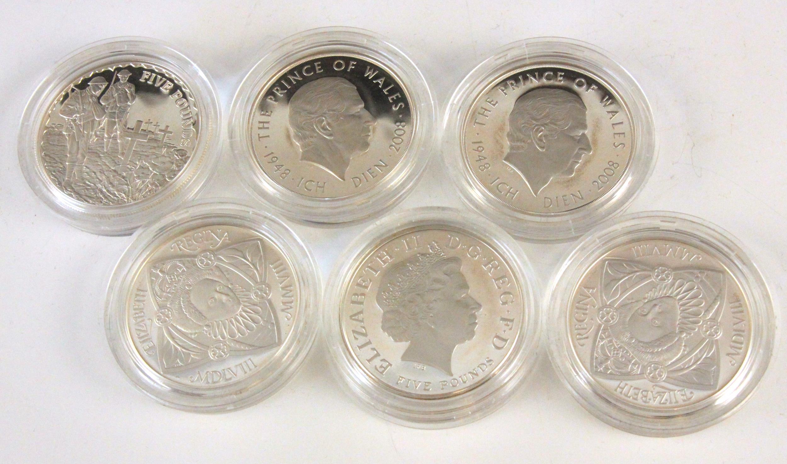 Elizabeth II (1952-2022), Eleven Commemorative £5 Silver Proof coins, 2008, encapsulated, cased with - Image 2 of 4