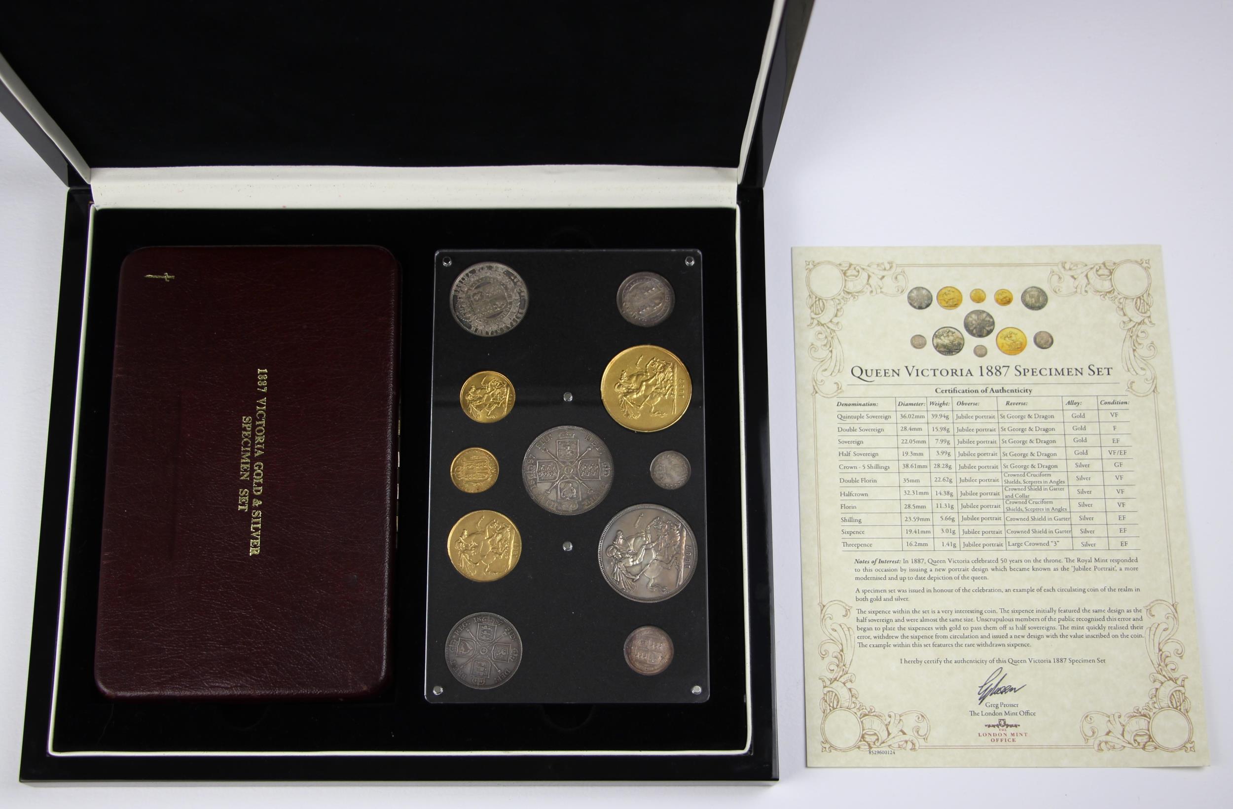 Victoria (1837-1901), Specimen Set, 1887, comprising: Quintuple Sovereign, Double Sovereign, Full - Image 3 of 16