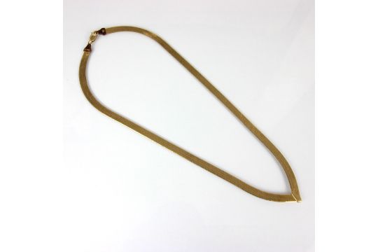 A yellow metal Italian necklace, the arrow shaped herringbone link necklace with lobster fastener, - Image 2 of 2