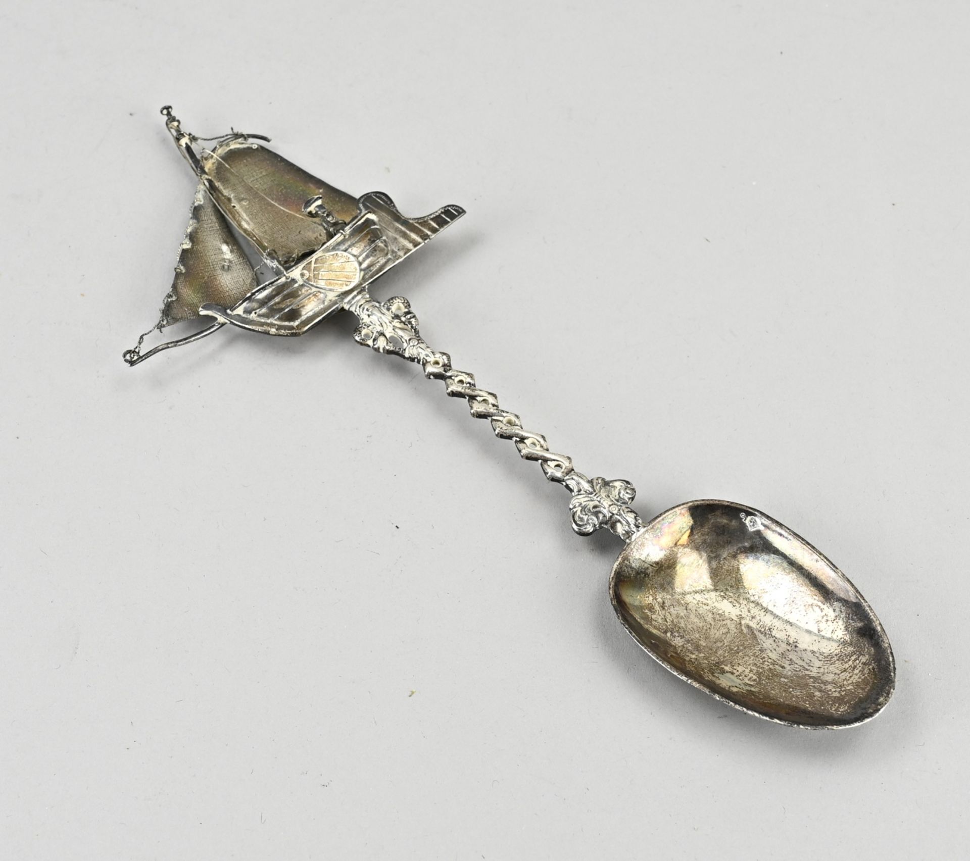 Silver birth spoon with sailing ship