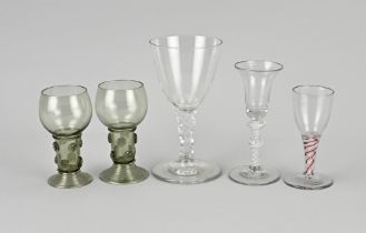 Five antique glasses