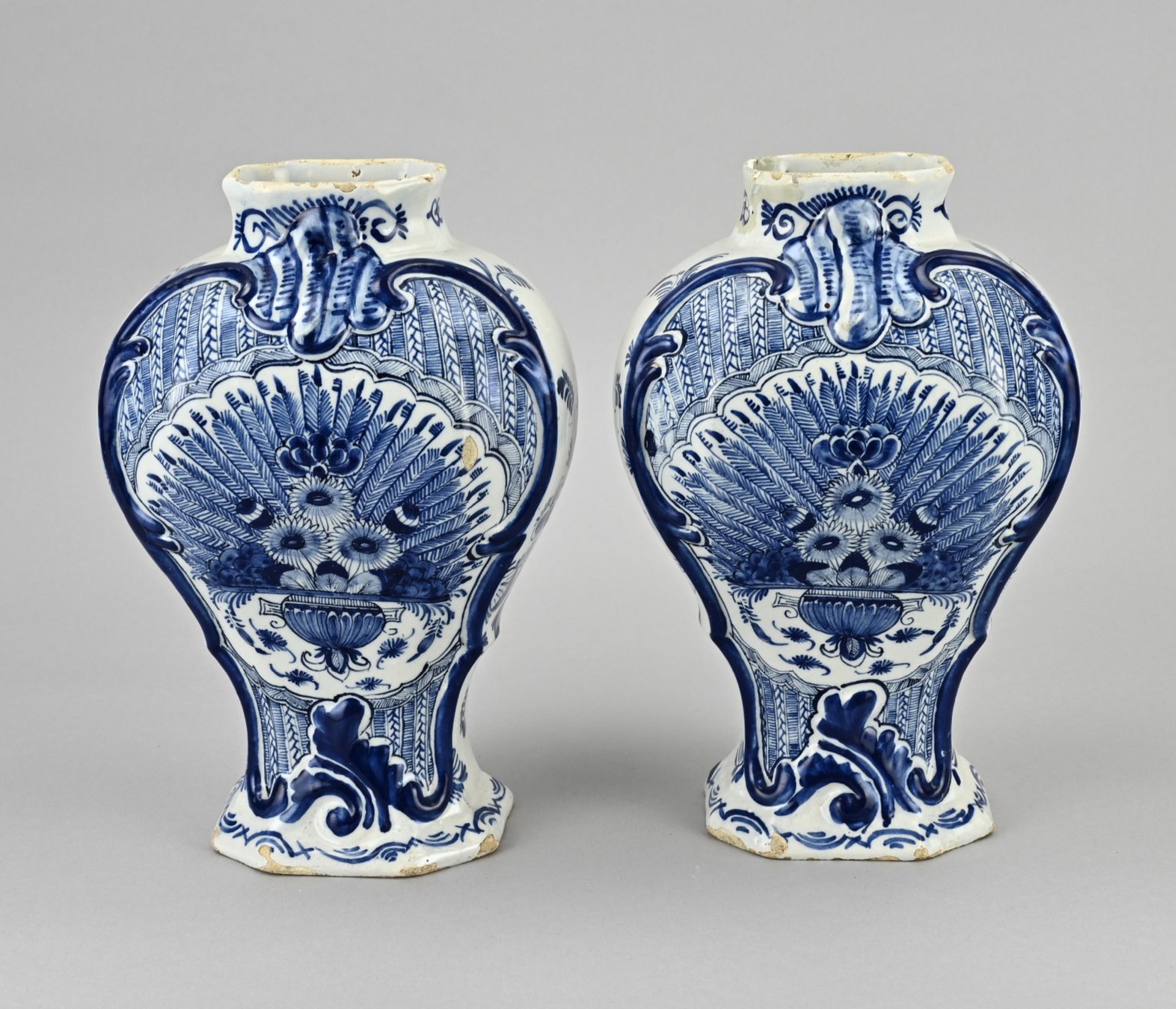 2x Delft vase, H 26 cm.