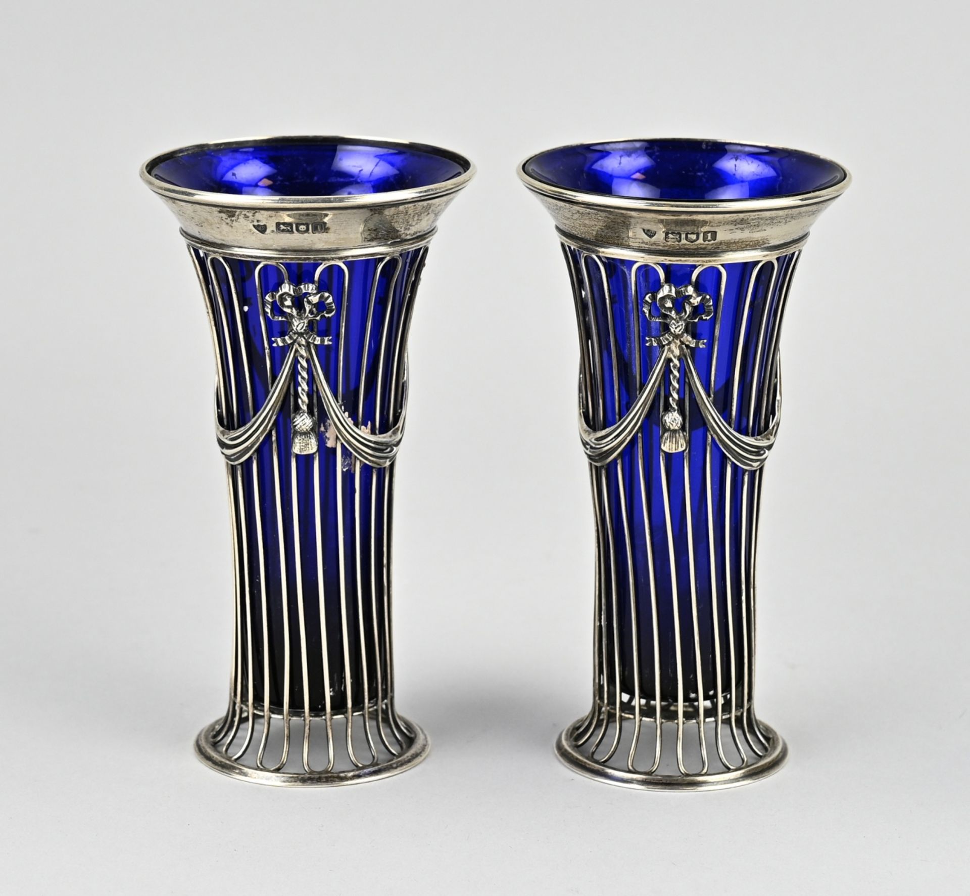 2 English silver vases