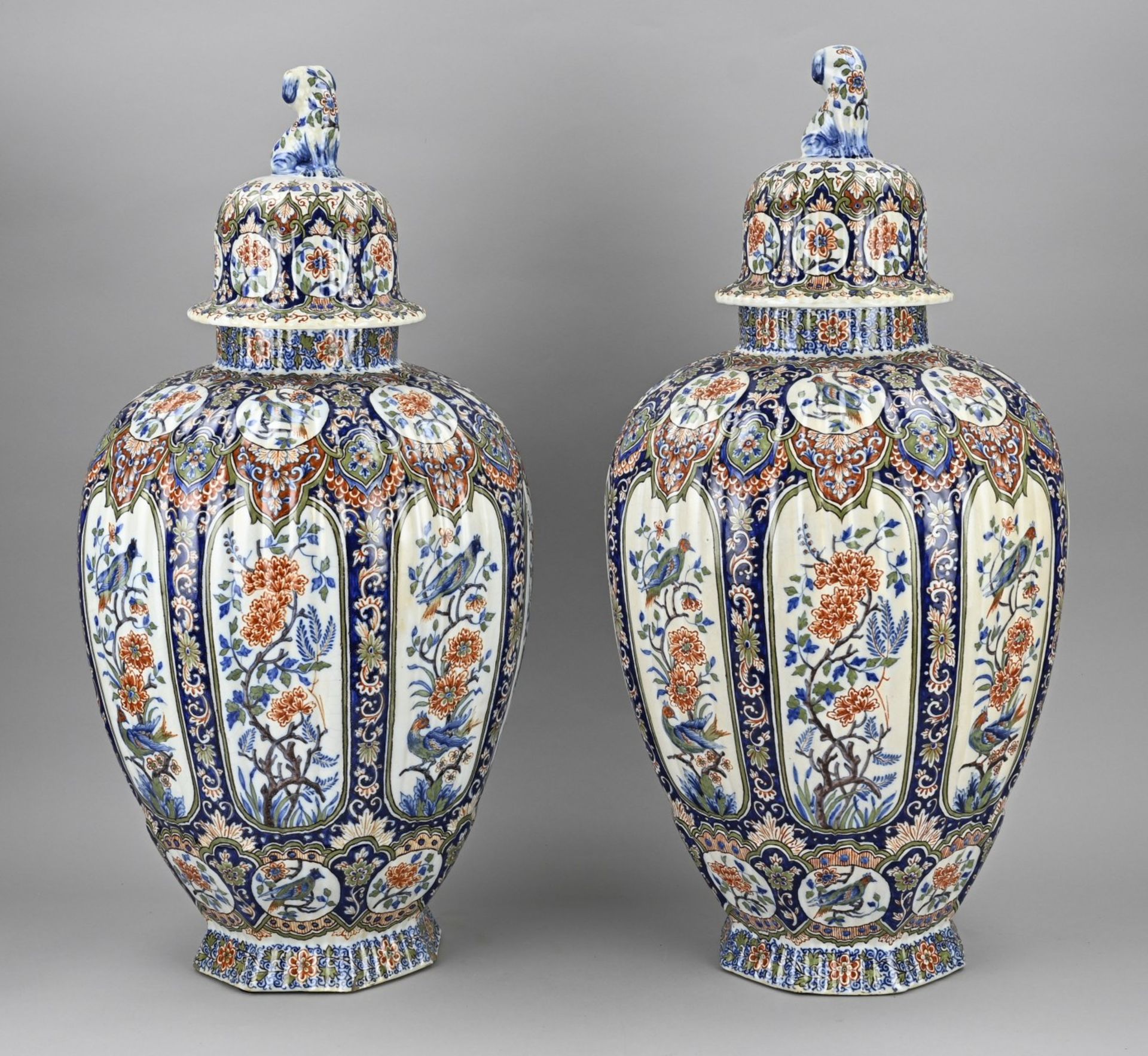 2x Large Delft lidded vase, H 63 cm. - Image 2 of 3