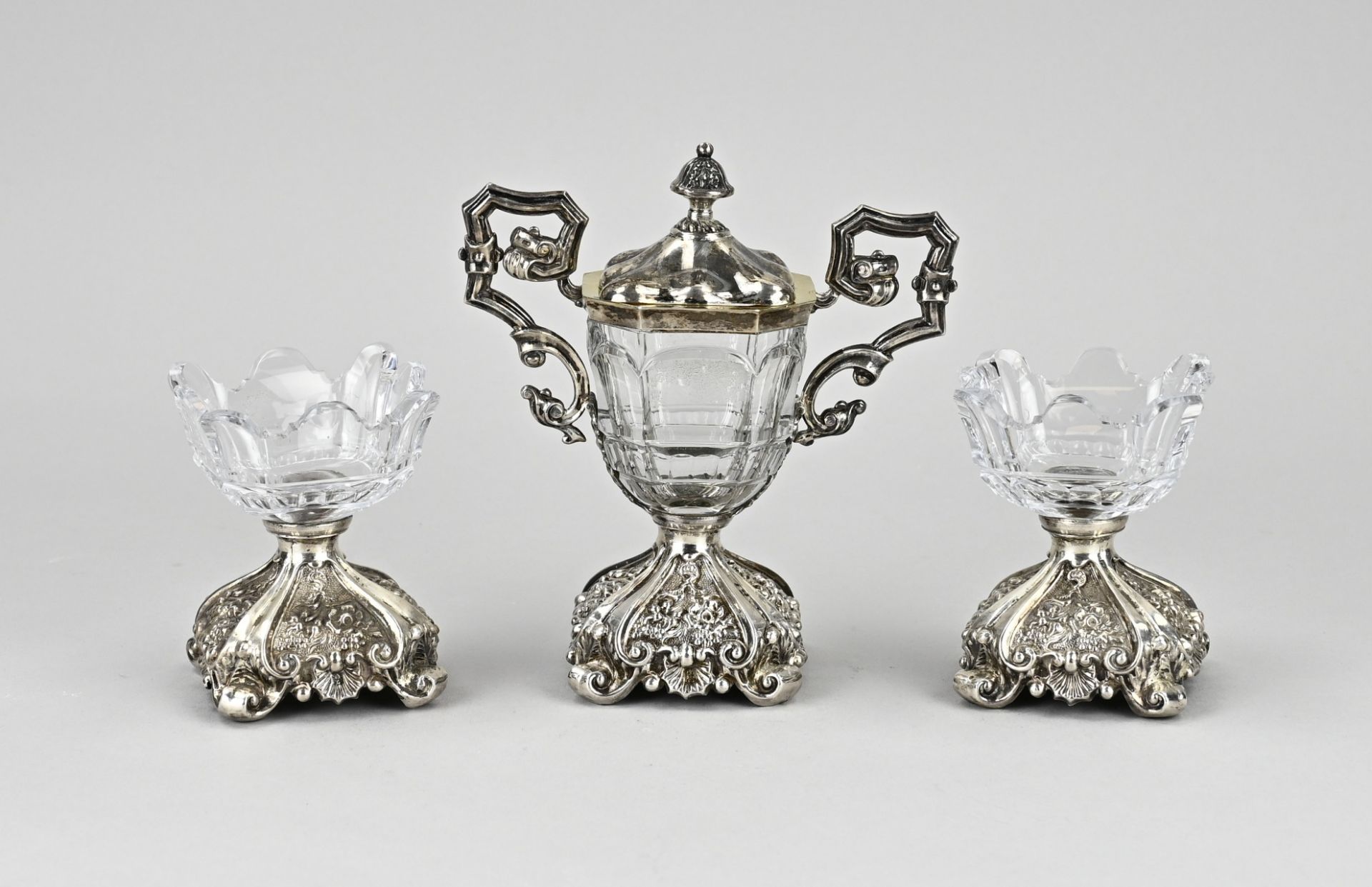 3-piece silver table set with crystal