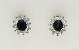 White gold sapphire and diamond stud earrings, Lady Di