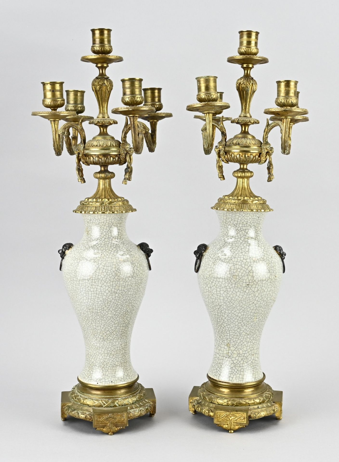 Set of candlesticks with bronze, H 57 cm. - Bild 2 aus 2