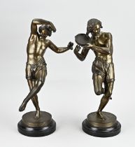 Pair of bronze statues, H 47 - 49 cm.
