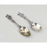 2 Silver birth spoons with horses