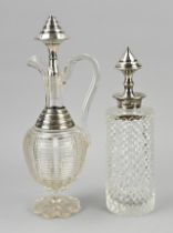 2 Decanters with silverware