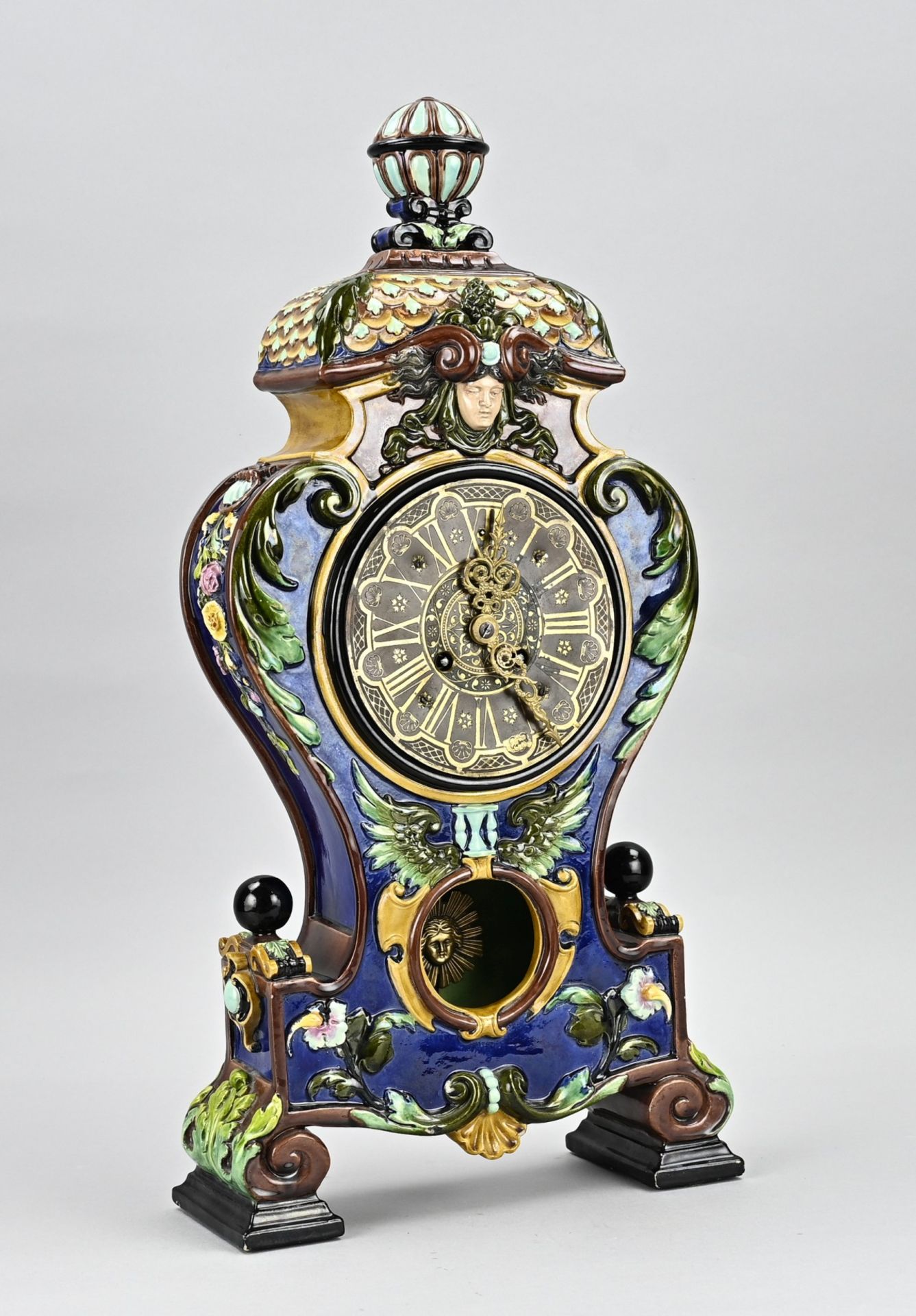 Antique majolica mantel clock, 1880