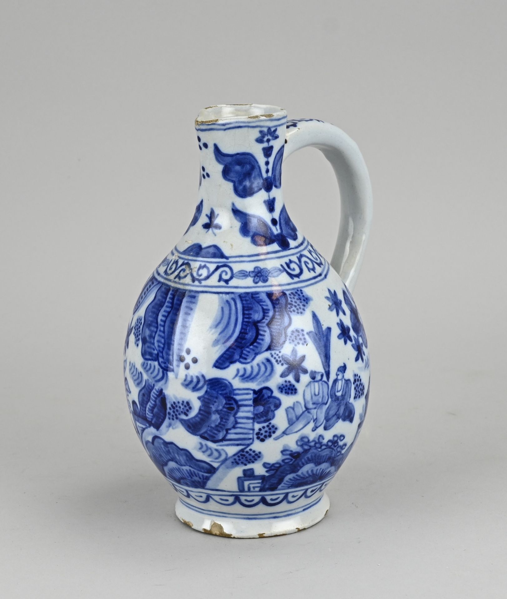 Delft jug, H 20.3 cm.