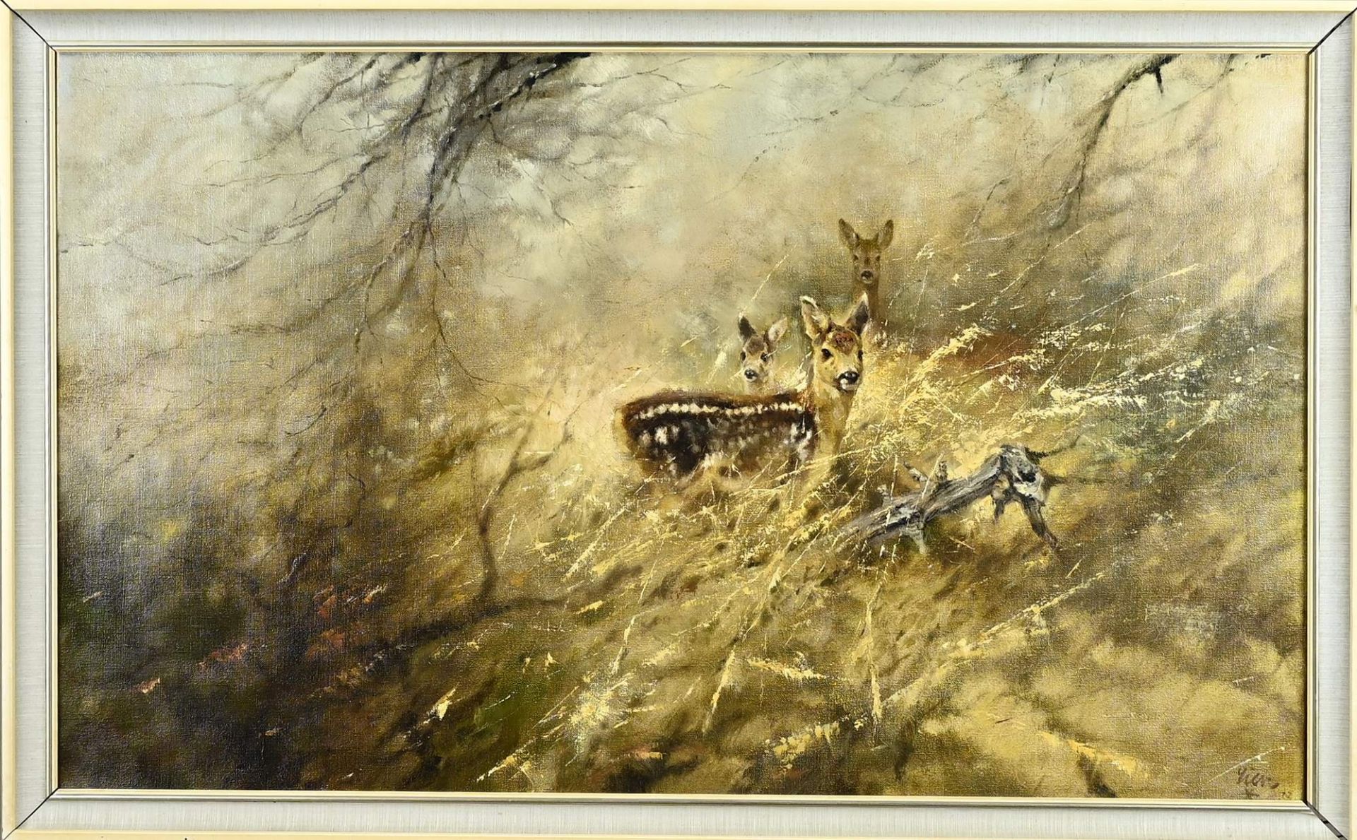 Painting, deer in landscape