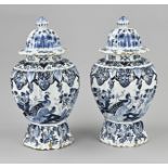 2x Delft lidded pot, H 35 cm.