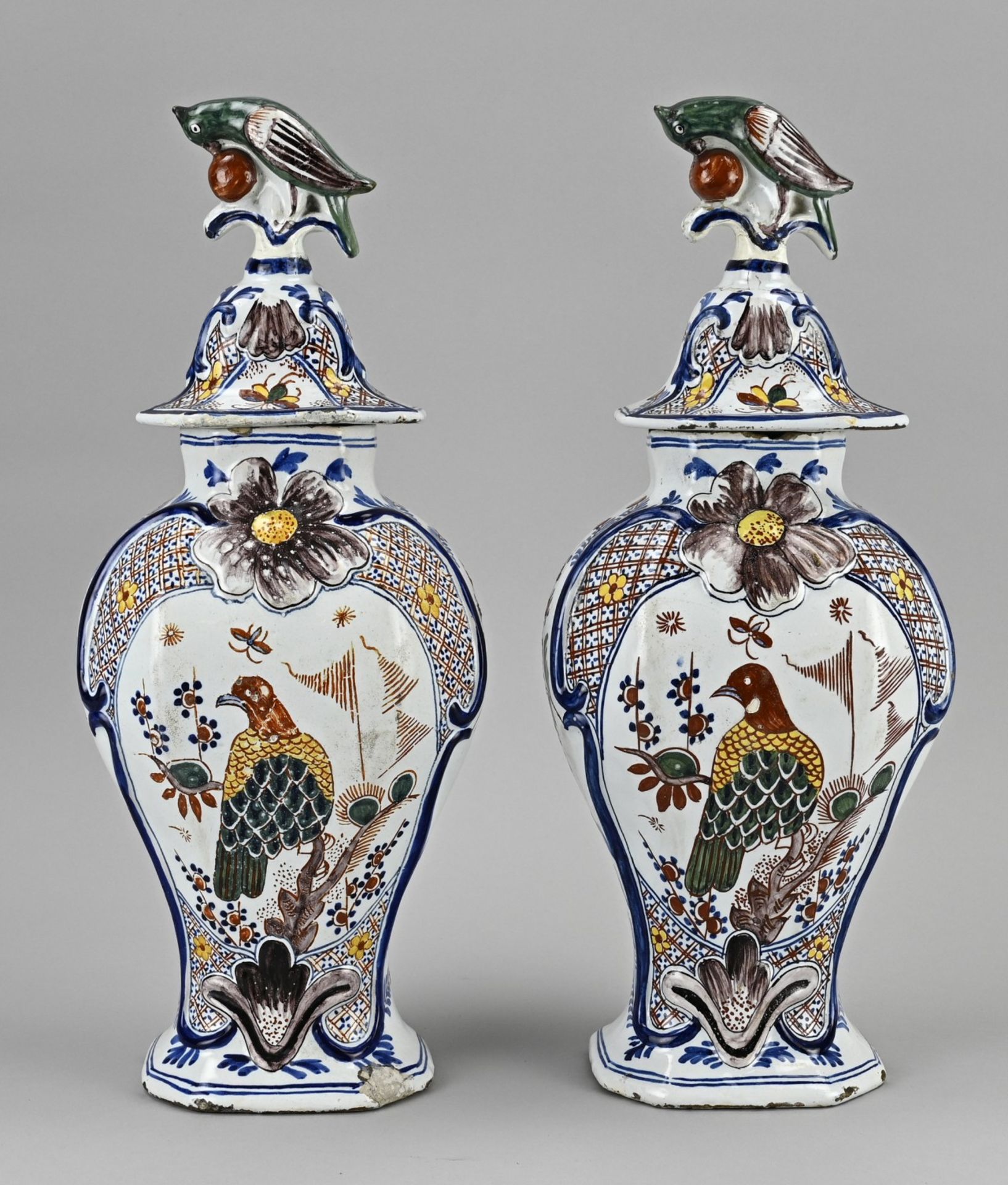 Two 18th century lidded vases, H 40 cm.