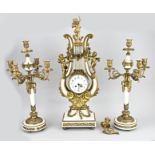 Rare Lyra mantel clock set, 1870