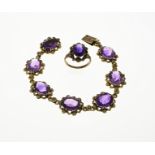 Double bracelet and ring with purple stone