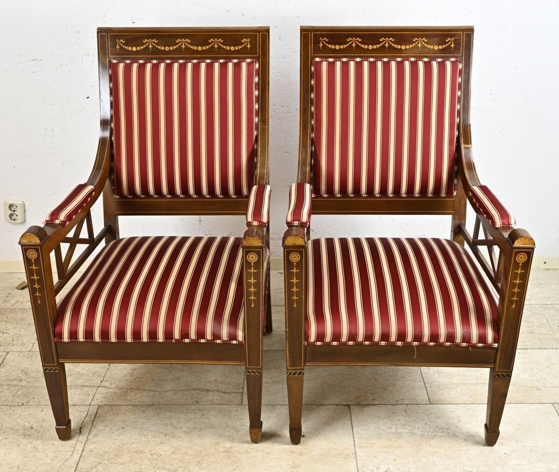 Set of antique English chairs with intarsia