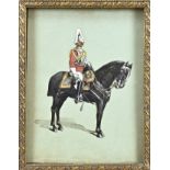 Antique gouache, English guardsman in parade uniform