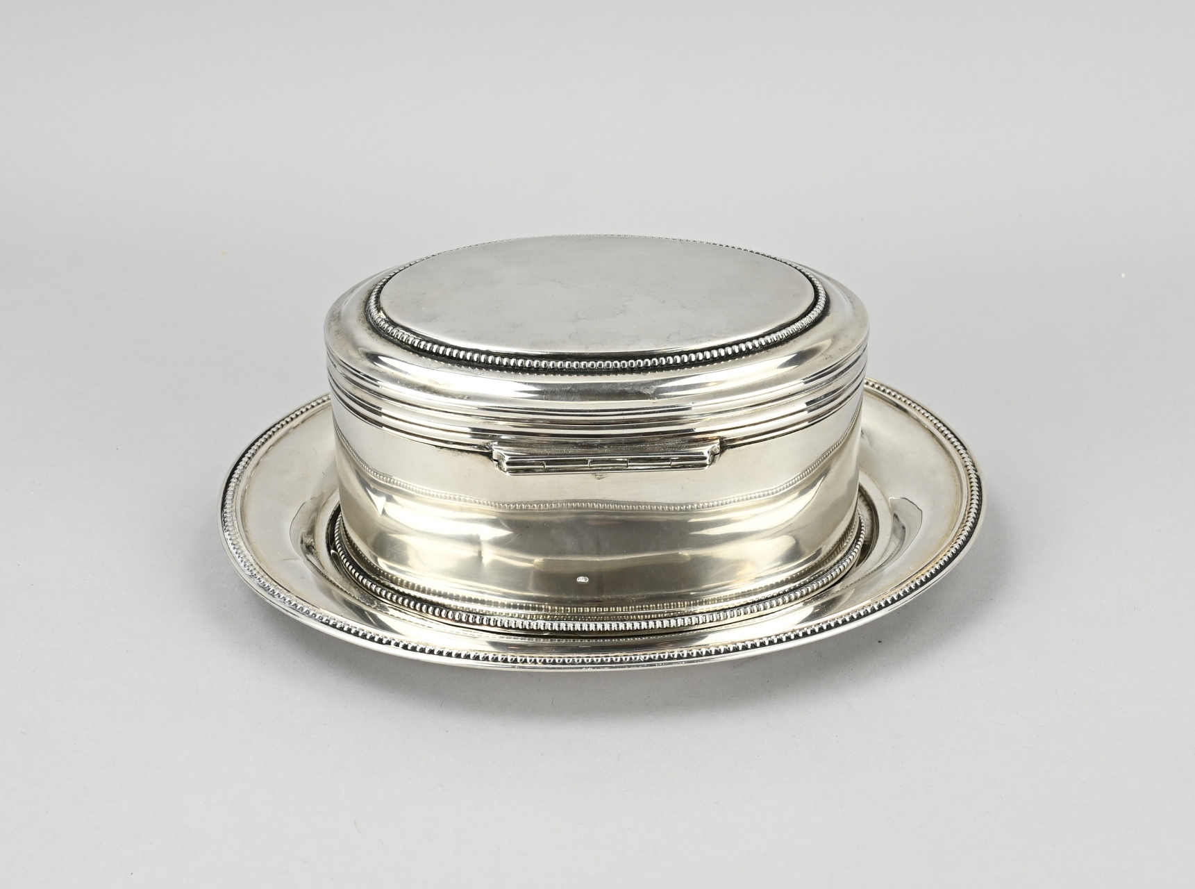Silver cookie jar on saucer - Image 2 of 2